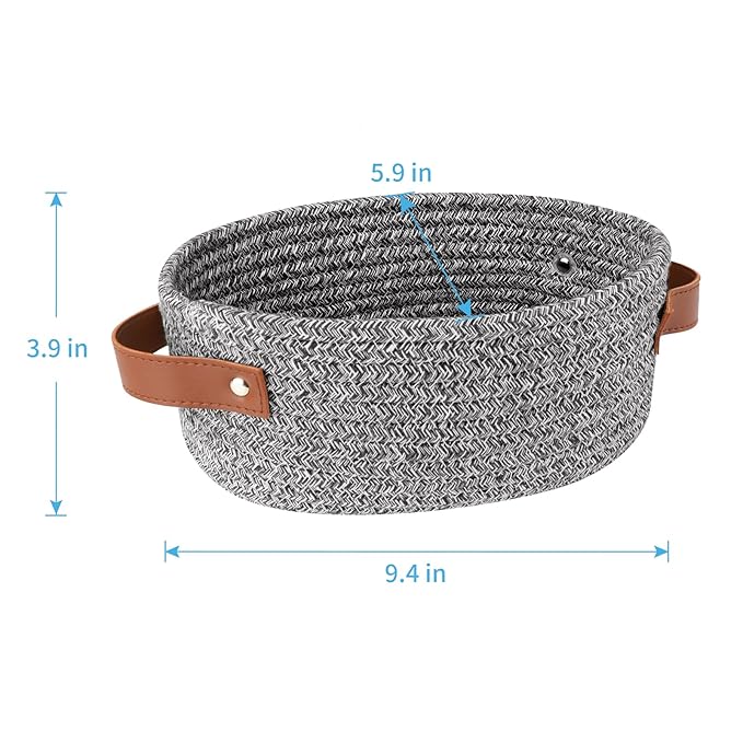 ABenkle Small Woven Basket, Mini Cotton Rope Storage Basket, Tiny Easter Basket, Shelf Basket, Oval Decorative Toy Dog Cat Basket for Nursery, Empty Gift Basket, 9.4" x 5.9" x 3.9" XS