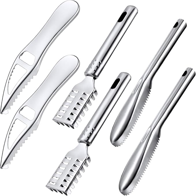 Mudder 6 Pieces Fish Scaler Remover Brush Stainless Steel Sawtooth Scarper Remover with Handle Multi-functional Bottle Opener for Kitchen Tool Faster and Easier Fish Scales Skin Removing Peeling