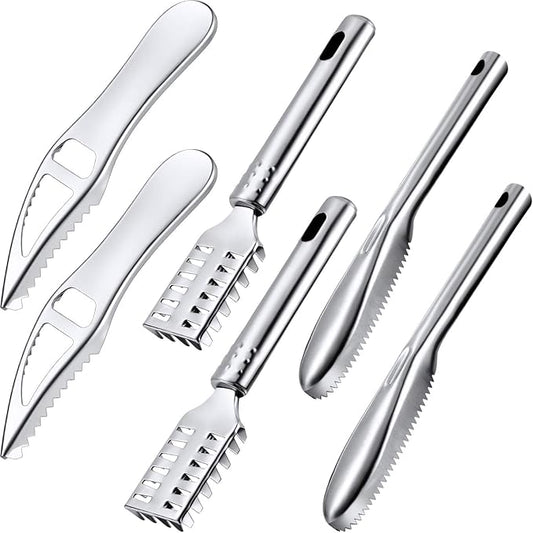 Mudder 6 Pieces Fish Scaler Remover Brush Stainless Steel Sawtooth Scarper Remover with Handle Multi-functional Bottle Opener for Kitchen Tool Faster and Easier Fish Scales Skin Removing Peeling
