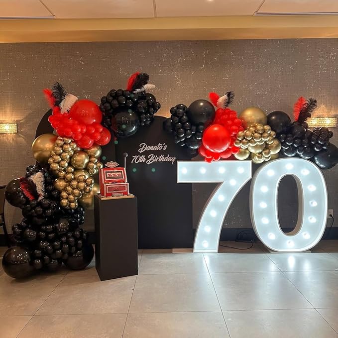 153Pcs Red and Black Gold Balloons Garland Arch Kit - 18 12 10 5 inch Different Size Black and Red Metallic Gold Balloons for Casino Anniversary Night Hollywood Movie Night Party Decorations