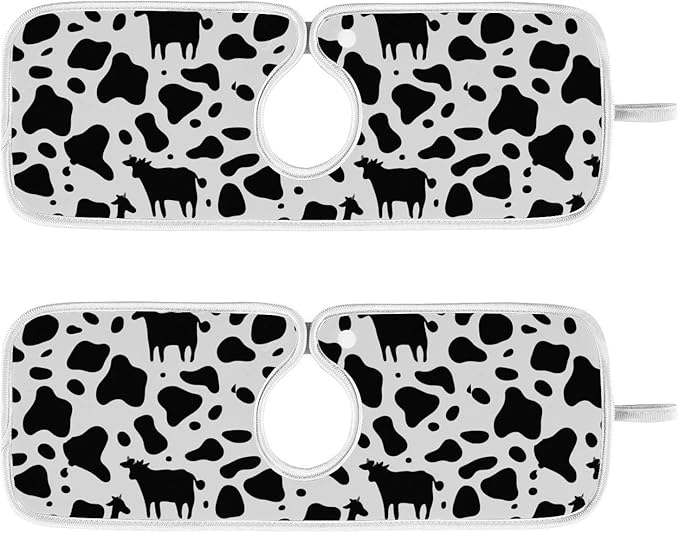 Kitchen Faucet Absorbent Mat,Cow Print Water Splash Guard for Sink, Faucet Drip Catcher Thicken Sponge Microfiber Faucet Water Catcher Mat Sink Absorbent Mat for Kitchen 14x5in 2 Pack