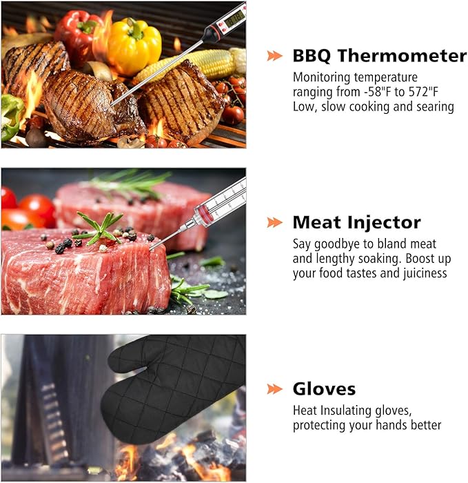 27 Pcs Grill Utensils Set for Outdoor Grill – Stainless Steel BBQ Tools Grilling Tools Set, Organized in Case with Thermometer, Injector & More – Complete Kit for Cooking, Camping & Backyard Barbeque