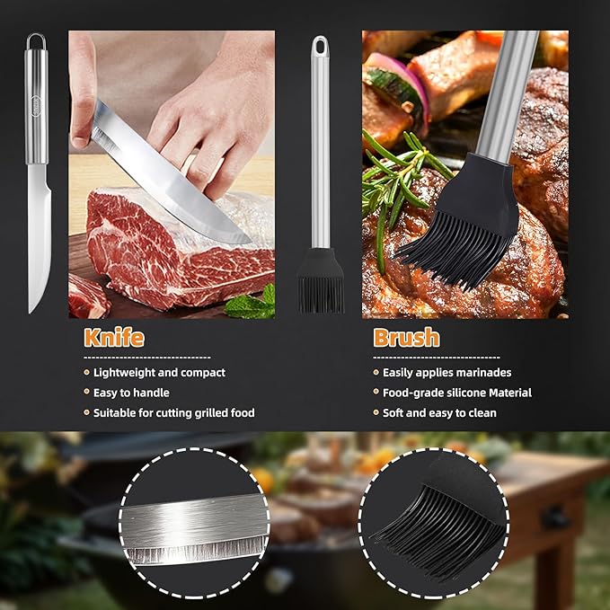 15PCS Stainless Steel BBQ Grill Accessories Set, Dad Gifts for Fathers Day Grilling Gifts, Portable Practical Grill Tool Utensils Kit with Storage Bag for Outdoor Grill Camping Backyard Cooking