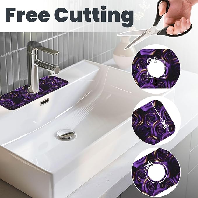 Purple Roses Kitchen Sink Splash Guard Faucet Mat Absorbent Faucet Draining Pad with Hole for Kitchen Bathroom 15" X 5.5"