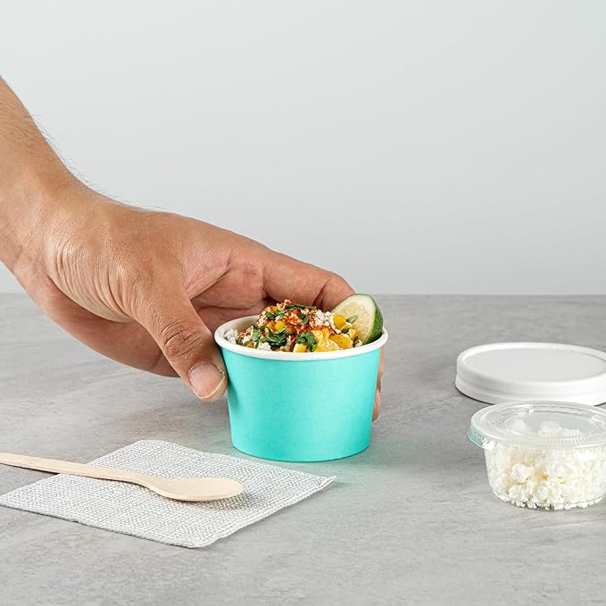 Coppetta 4 Ounce Dessert Cups, 200 Disposable Ice Cream Cups - Lids Sold Separately, Heavy-Duty, Turquoise Paper Frozen Yogurt Bowls, For Hot And Cold Foods - Restaurantware