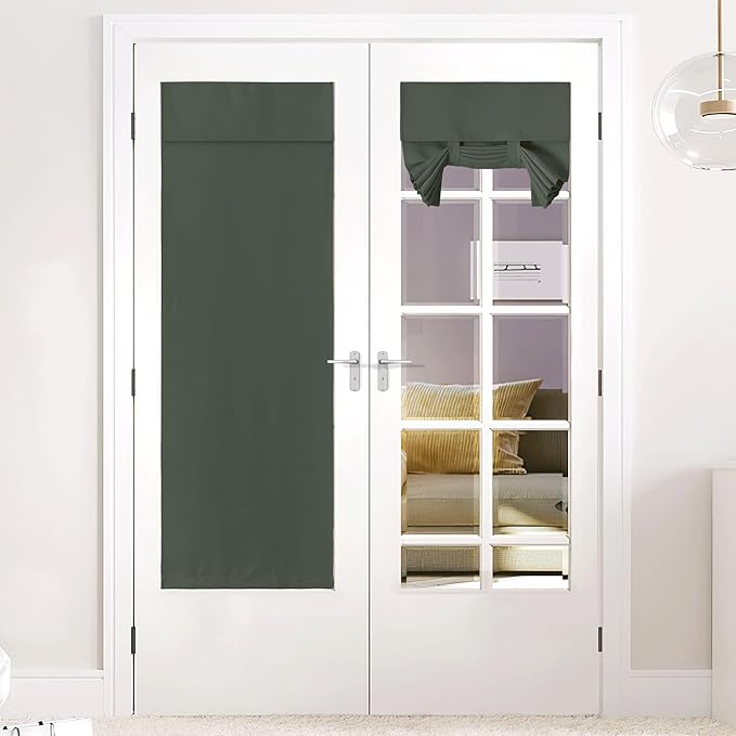 NICETOWN Blackout French Door Curtain, Privacy Thermal Insulated Window Curtain with Sticky for Glass/Front/Sliding/Patio Door 1 Panel (W26 x L72, Dark Mallard)