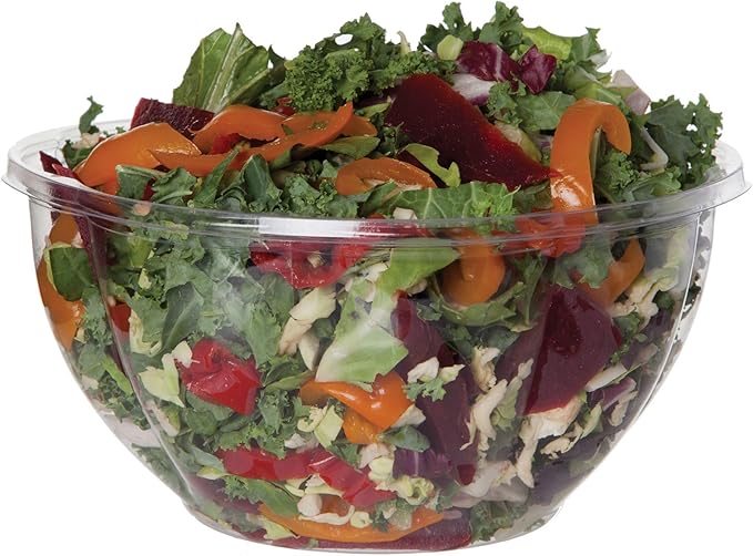 ECO PRODUCTS Compostable Clear PLA Plastic 32oz Salad Bowl No Lid, Case of 300, Disposable Round To Go Cold Food Containers, Lids Sold Separately, Renewable PLA Material Made from Plants, ASTM, BPI