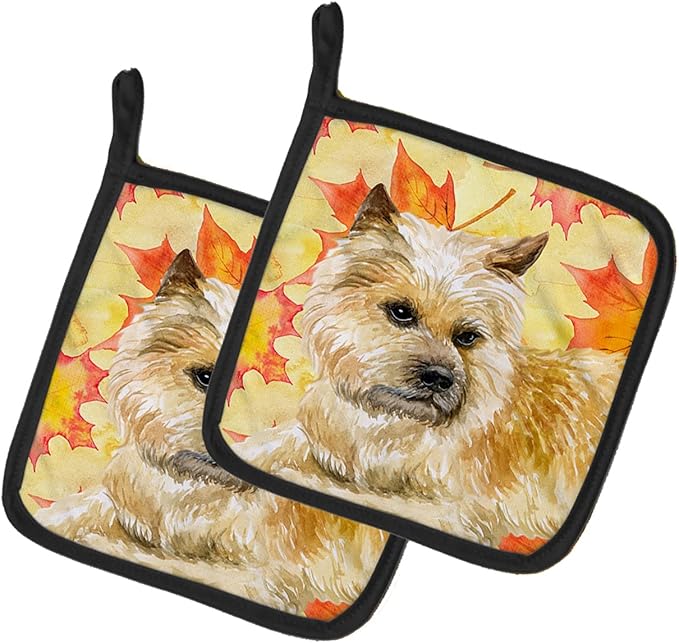 Caroline's Treasures BB9951PTHD Cairn Terrier Fall Pair of Pot Holders, Yellow Kitchen Heat Resistant Pot Holders Sets Oven Hot Pads for Cooking Baking BBQ, 7 1/2 x 7 1/2