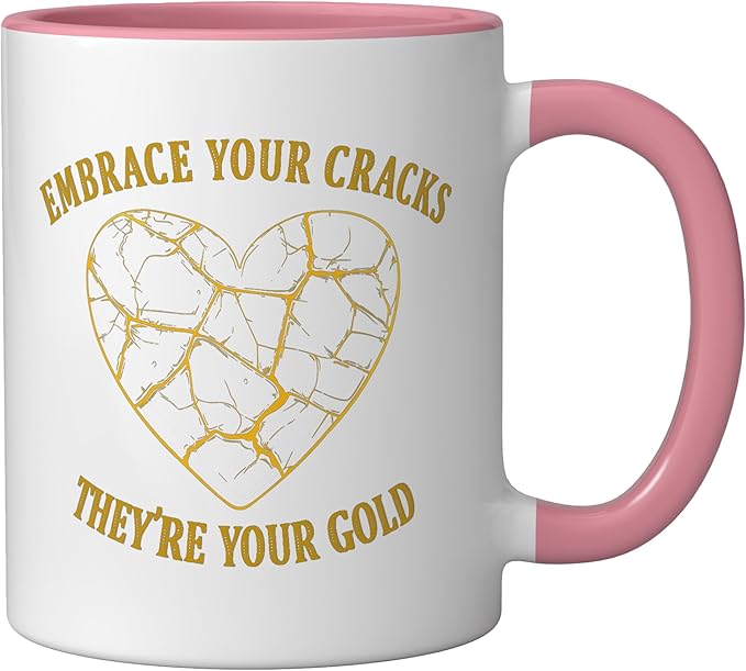 Pottery Kintsukuroi Japanese Artistry Kintsukuroi Kintsugi Ceramic Mug, Pink/White