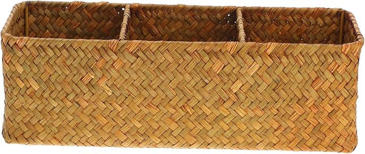 CHILDWEET Sturdy Seagrass Basket Handles Wicker Storage Basket for Home Organizing