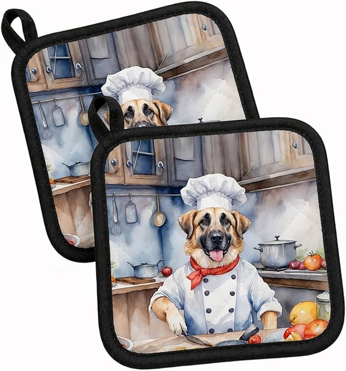Caroline's Treasures Anatolian Shepherd The Chef Pair of Pot Holders Kitchen Heat Resistant Pot Holders Sets Oven Hot Pads for Cooking Baking BBQ, 7 1/2 x 7 1/2