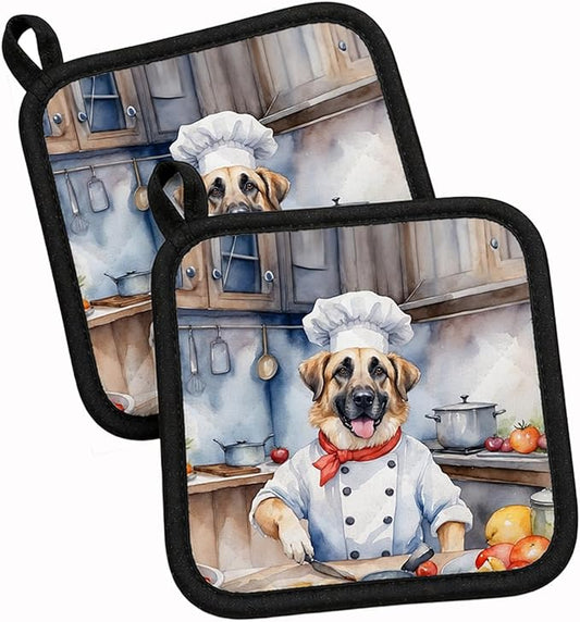 Caroline's Treasures Anatolian Shepherd The Chef Pair of Pot Holders Kitchen Heat Resistant Pot Holders Sets Oven Hot Pads for Cooking Baking BBQ, 7 1/2 x 7 1/2