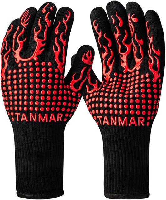 BBQ Grill Gloves, 1472°F Extreme Heat Resistant Grilling Gloves Non-Slip Oven Mitts Potholder, Perfect for Barbecue, Cooking, Baking, Fireplace, Smoker - 1 Pair (Red)