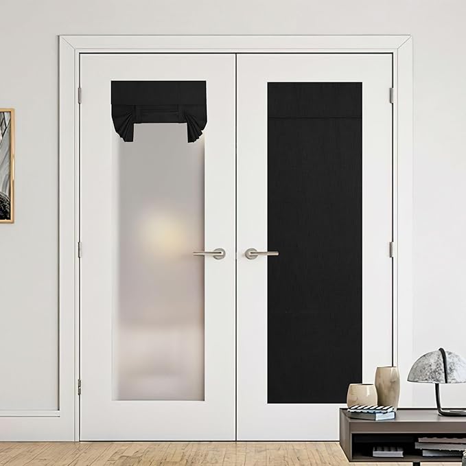 NICETOWN French Door Blackout Curtains, Faux Linen 100% Blackout Sheer Curtains Tie Up Shade for Glass Door Window Covering for Doorways Thermal Insulated Sidelight Shade, 30W x 72L, 1 PC, Black