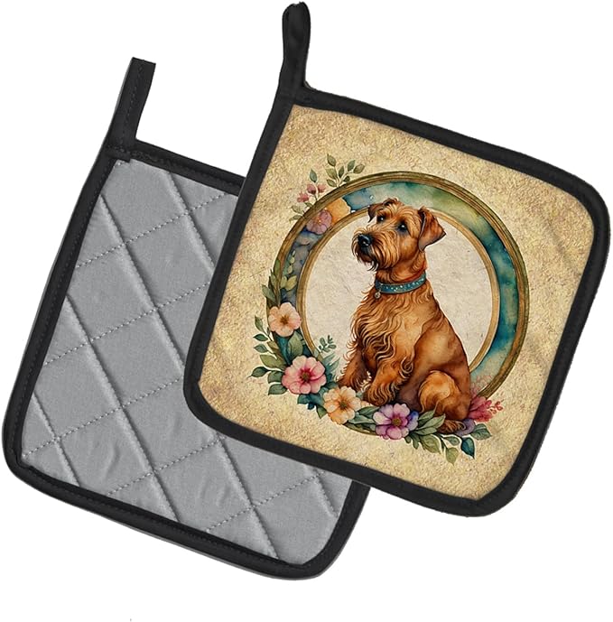 Caroline's Treasures Irish Terrier and Flowers Pair of Pot Holders Kitchen Heat Resistant Pot Holders Sets Oven Hot Pads for Cooking Baking BBQ, 7 1/2 x 7 1/2