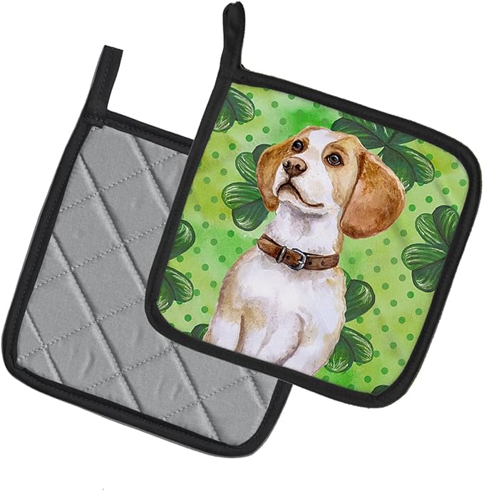Caroline's Treasures BB9860PTHD Beagle St Patrick's Pair of Pot Holders, Green Kitchen Heat Resistant Pot Holders Sets Oven Hot Pads for Cooking Baking BBQ, 7 1/2 x 7 1/2