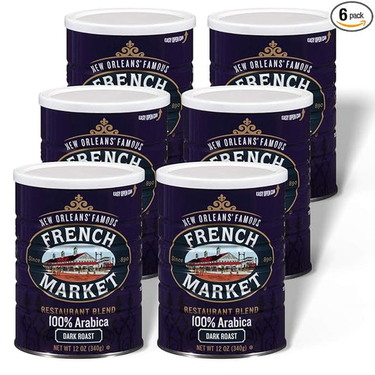 French Market Coffee, Restaurant Blend, Dark Roast Ground Coffee, 12 Ounce Metal Can (Pack of 6)