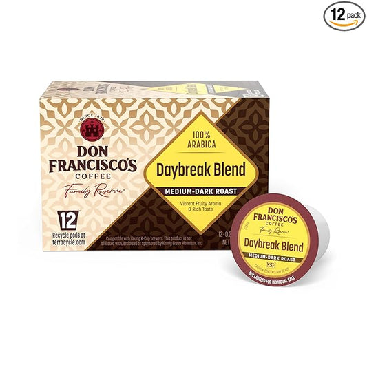 Don Francisco's Daybreak Blend Coffee Pods, 12 Count, Medium Roast, Compatible with Keurig Brewers