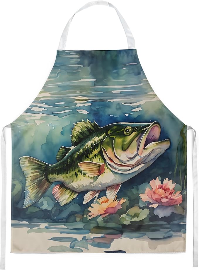 Caroline's Treasures Largemouth Bass Apron Cooking Kitchen Server Baking Crafts Gardening for Adult Women Men, Unisex, Large, Multicolor