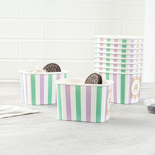Coppetta 12 Ounce Dessert Cups, 50 Greaseproof Ice Cream Cups - Lids Sold Separately, For Hot And Cold Foods, Purple And Blue Stripe Paper Yogurt Bowls, Disposable, Sturdy - Restaurantware