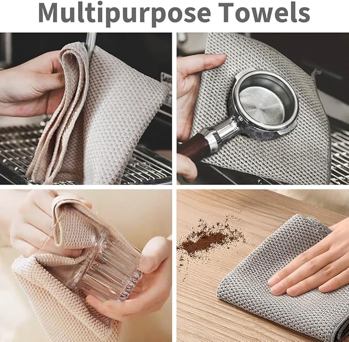 Barista Towel, Microfiber Cleaning Cloths, Espresso Machine Accessories for Coffee Bar, Steam Wand, Countertop, Milk Frother, Coffee Bar Accessories, 12”x12”, 6 Pack, Grey