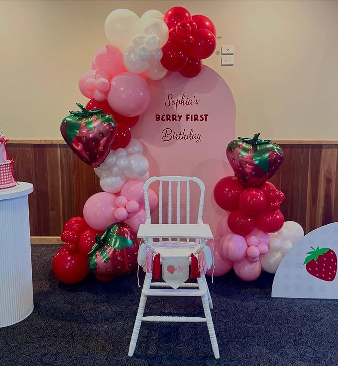 Strawberry Balloons Garland Arch Kit - 153Pcs Different Size Red and Pink Balloons for Girls Sweet One Berry First Birthday Baby Shower Valentine's Day Strawberry Party Decorations
