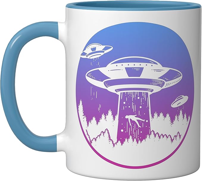 Flying Saucer UFO, Astronauts are Aliens Ceramic Mug, Blue/White
