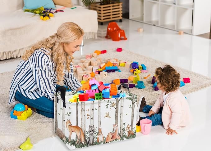 Essme Rectangular Animal Baskets,Kids Storage Box,Cute Basket for Kids with Handles for Room Decor, Book Bins,Shelf Basket.(Tree trunk animals)