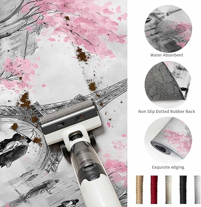 Area Rug 8x10ft, Vintage Towel Couple Pink Flower Washable Rugs for Living Room Bedroom, Watercolor Modern City Scene Soft Non-Slip Area Rugs Rectangle Floor Carpet for Dining Room