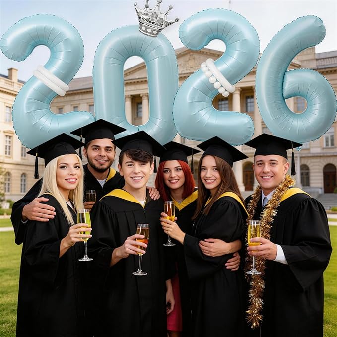 2026 Balloons Blue,40 Inch 2026 Number Balloons with Foil Crown Balloons for Happy New Year Decorations New Years Eve 2026 Graduation Decorations Class of 2026 Party Supplies
