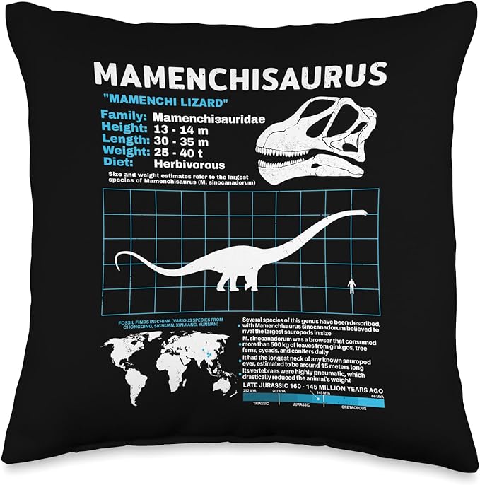 Mamenchisaurus Fact Sheet Skull Fossil Throw Pillow
