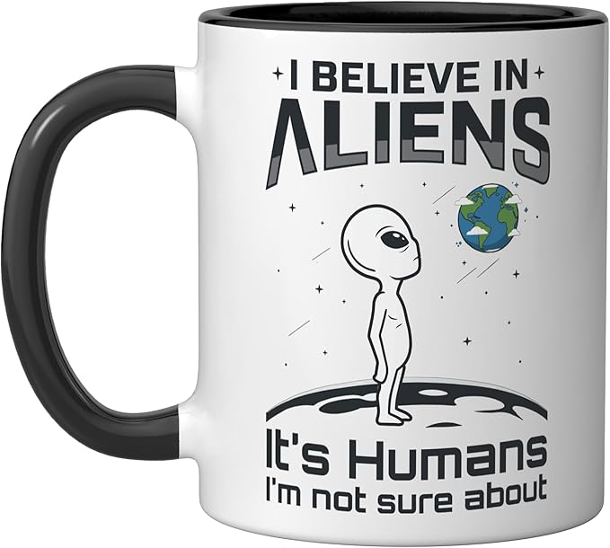 Alien Believer UFO Extraterrestrial Space Lover Ceramic Mug, Black/White