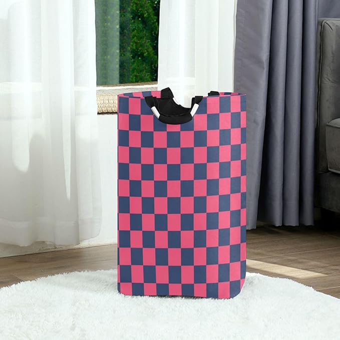 Purple and Blue American Plaid laundry baskets, collapsable and waterproof baskets for organizing with sturdy handle for toys clothing 51L canastas para ropa sucia ni?os
