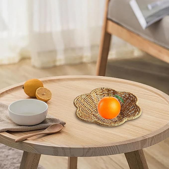 Generic Wicker Round Basket, Scalloped Serving Tray, Oval, Natural, Polypropylene, for Coffee Table Organizing