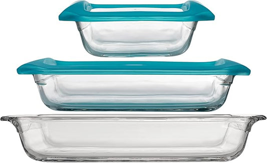 Libbey Baker’s Premium 5 Piece Glass Baking Dish Set, Stackable Casserole Dish with Lid Set, Baking Glassware for Casseroles, Lasagna, Brownies