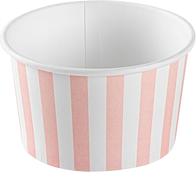 Coppetta 5-Ounce Dessert Cups, 50 Disposable Ice Cream Cups - Lids Sold Separately, Striped, Pink And White Paper FroYo Bowls, For Hot And Cold Foods, Perfect For Gelato Or Mousse - Restaurantware