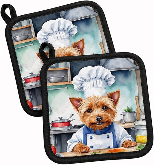 Caroline's Treasures Australian Terrier The Chef Pair of Pot Holders Kitchen Heat Resistant Pot Holders Sets Oven Hot Pads for Cooking Baking BBQ, 7 1/2 x 7 1/2