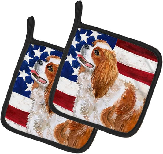 Caroline's Treasures BB9663PTHD Cavalier Spaniel Patriotic Pair of Pot Holders Kitchen Heat Resistant Pot Holders Sets Oven Hot Pads for Cooking Baking BBQ, 7 1/2 x 7 1/2
