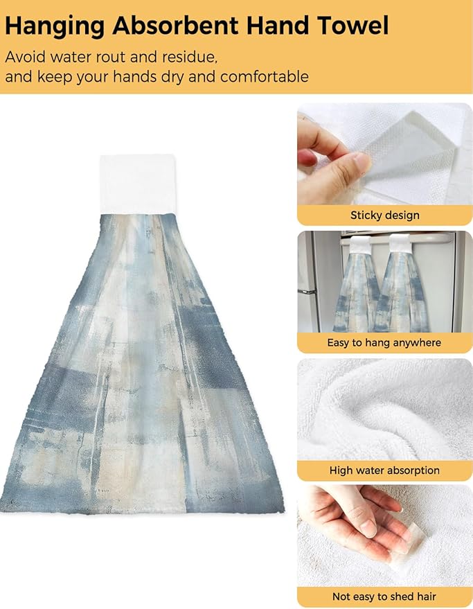 Alandar Home Kitchen Tie Towel Set of 1, Blue Gradient Oil Painting Abstract Style Absorbent Soft Hand Towels for Bathroom Hanging Towels, Minimalist Art Fast Drying Cleaning Cloth with Loop