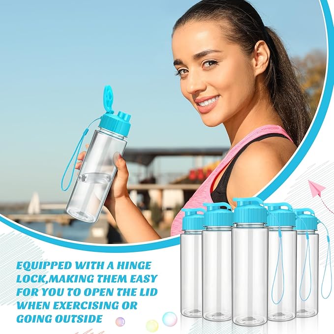 Mifoci 20 Pieces Water Bottle Bulk 17 oz Plastic Water Bottles Bulk Gym Sports Adults Reusable Large Bottles with Leak Proof Flip Top for Party Outdoor (Sky Blue)