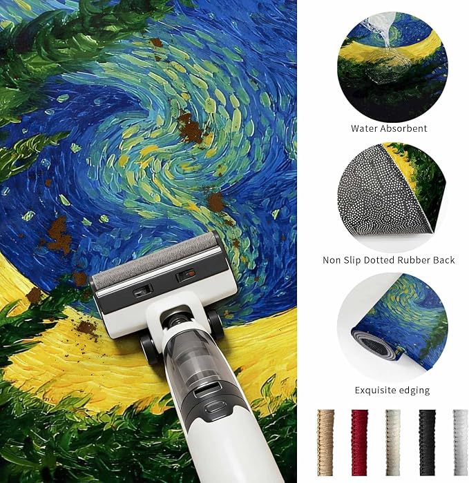 Area Rug 4x6ft, Giant Moon Forest Expressionist Art Washable Rugs for Living Room Bedroom, Dreamy Night Navy Blue Soft Non-Slip Area Rugs Rectangle Floor Carpet for Dining Room