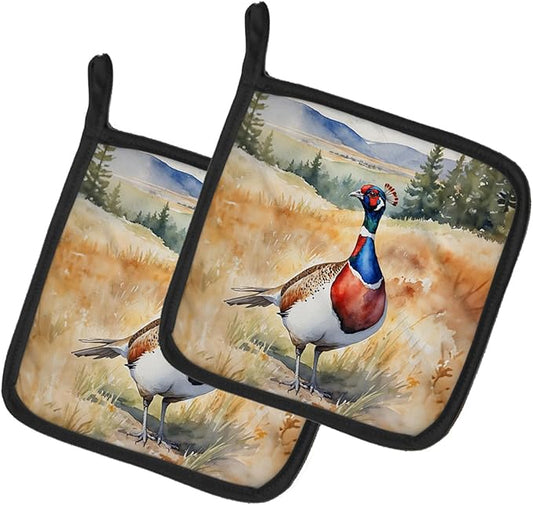 Caroline's Treasures South Dakota Ringnecked Pheasant Pair of Pot Holders Kitchen Heat Resistant Pot Holders Sets Oven Hot Pads for Cooking Baking BBQ, 7 1/2 x 7 1/2
