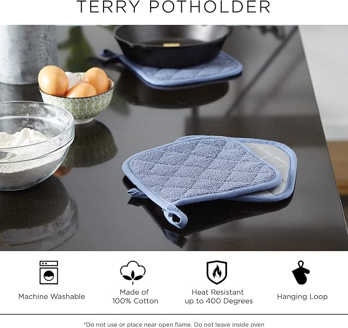 DII Basic Terry Collection Quilted 100% Cotton, Potholder, White, 3 Piece