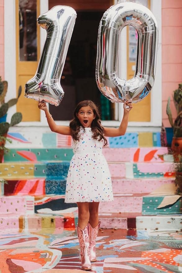 Number Balloon 10th Birthday Decorations, 40 Inch Big Foil Balloon for Men & Women, Silver Number Balloons for Wedding Memorial Day Birthday Aniversarry Supplies