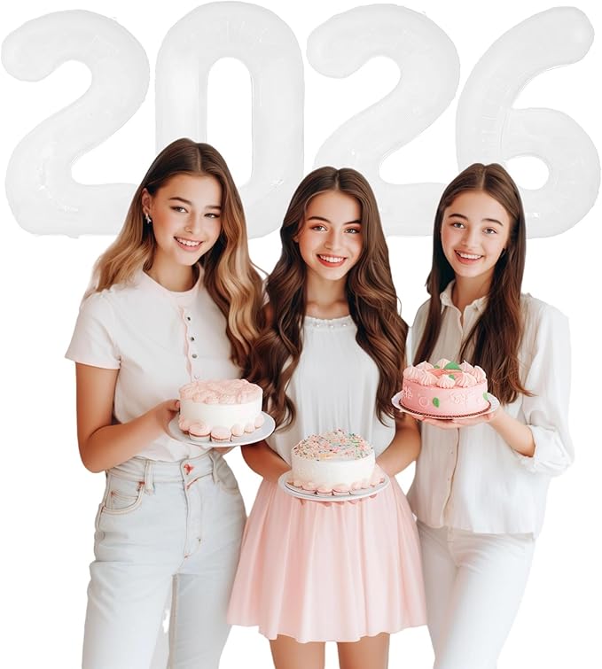 White 2026 Balloons, 40 Inch 2026 Number Balloon Foil New Year Balloon Numbers for New Years Eve Party Graduation Party Decoration