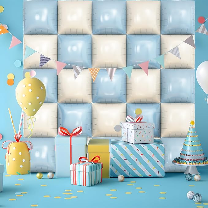 Blue White Square Foil Balloon Wall,25Pcs Double Sided Balloons Backdrop Helium Balloon Tunnel Arch Garland Kit for Birthday Bridal Anniversary Baby Shower Party Decorations