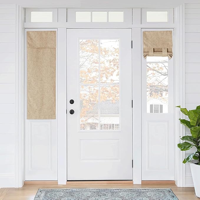 RYB HOME 100% Blackout Curtains for Small Window, Linen Textured Blend Insulating Privacy French Door Curtains Tie Up Shades for Kitchen Storage Cabinet Basement, W 12 x L 40, Camel, 1 Panel