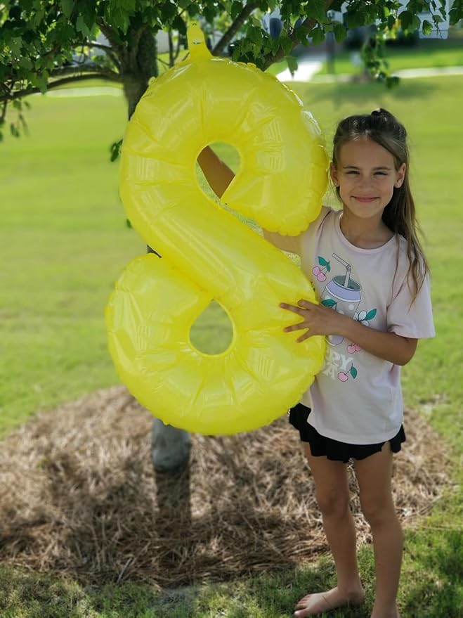 40 Inch Number 8 Balloon, Yellow 8 18 28 80 Birthday Balloons for Men Boys, 8th Birthday Decorations Party Supplies, Wedding, Graduations