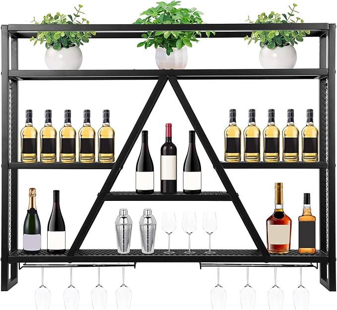 Wall Mounted Wine Rack Multi-Purpose Bar Liquor Bottle Display Shelf Large Capacity for Kitchens Bars Cafes
