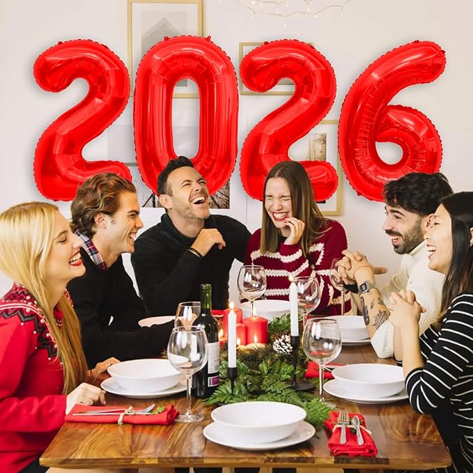 2026 Balloons, 40 inch 2026 Red Number Balloons, 2026 Happy New Years Decorations, Large Foil Balloons Number for New Years Eve Party Supplies 2026, Class of 2026 Graduation Decorations